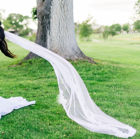 White crystal detailing bridal wedding dress